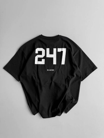 Baskılı Oversize Bisiklet Yaka T-shirt - Siyah resmi